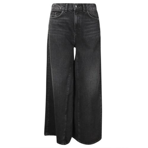 Amish Högmidjade vida jeans Black, Dam