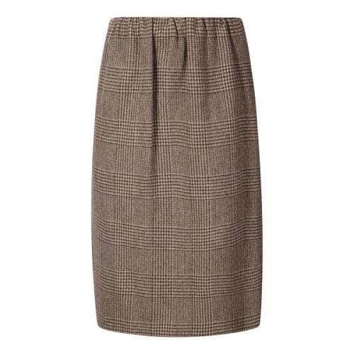 Jejia Tweed Midi Kjol med Fickor Brown, Dam