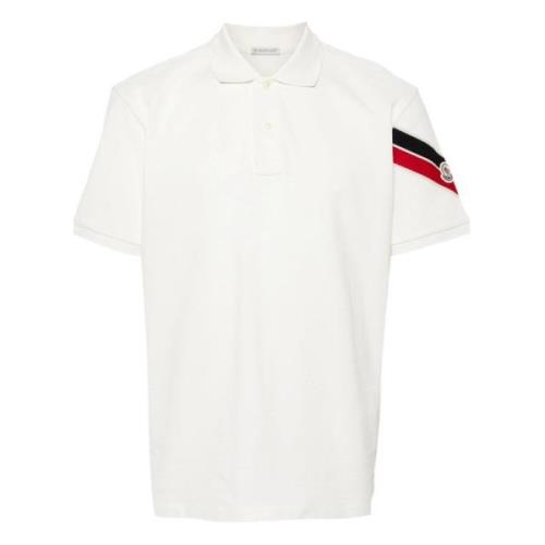 Moncler Logo-Patch Cotton Polo Shirt White, Herr