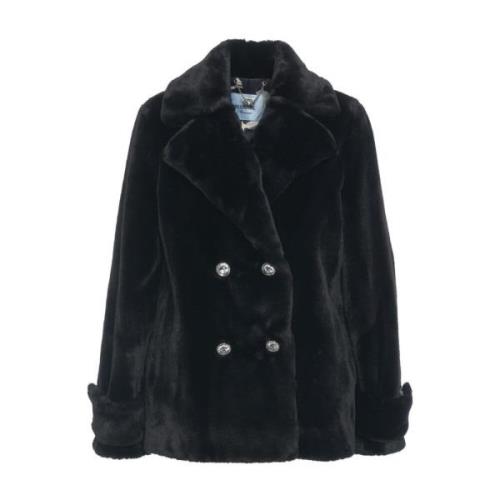 Blugirl Faux Fur Dubbelknäppt Jacka Black, Dam