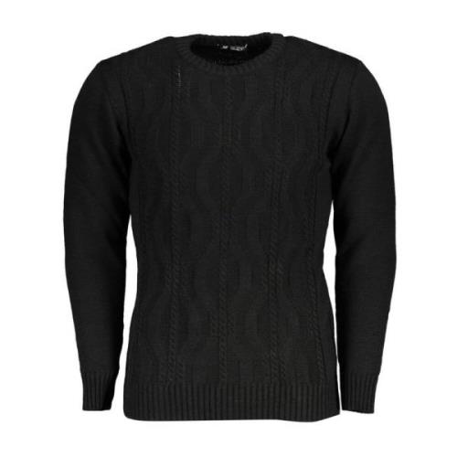 U.s. Polo Assn. Twisted Crew Neck Sweater Contrast Details Black, Herr