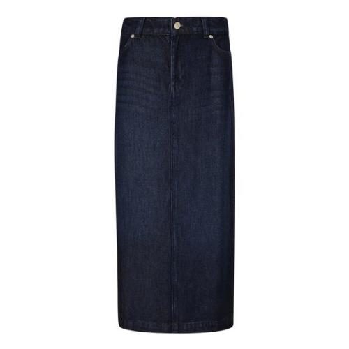 7 For All Mankind Midi Denim Kjol Blue, Dam