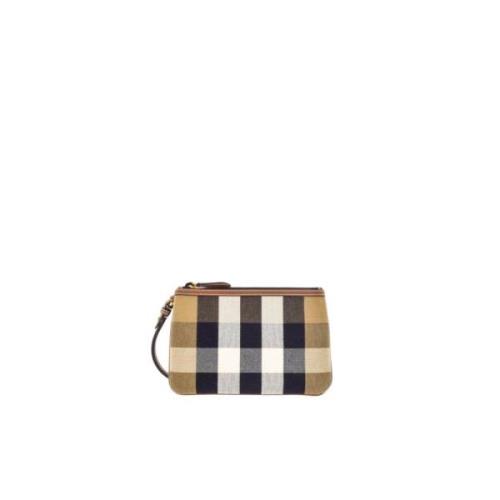 Burberry House Check Pouch med Läderdetaljer Brown, Dam