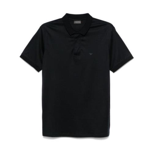 Emporio Armani Blå Jersey Polo Skjorta Logo Print Blue, Herr