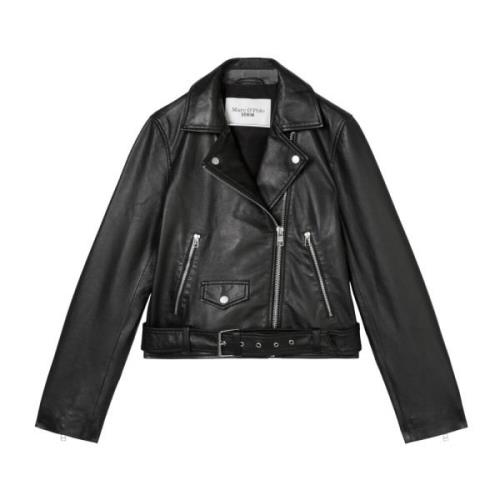 Marc O'Polo Biker läderjacka regular Black, Dam