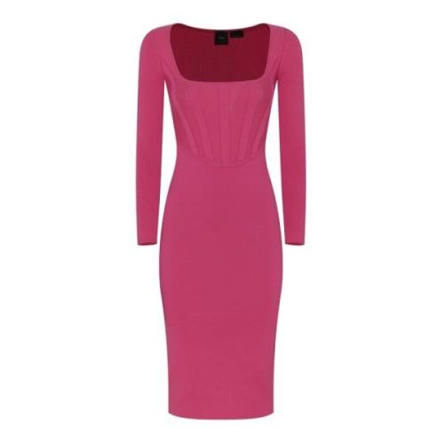 Pinko Fuchsia Square Neck Midi Klänning Pink, Dam