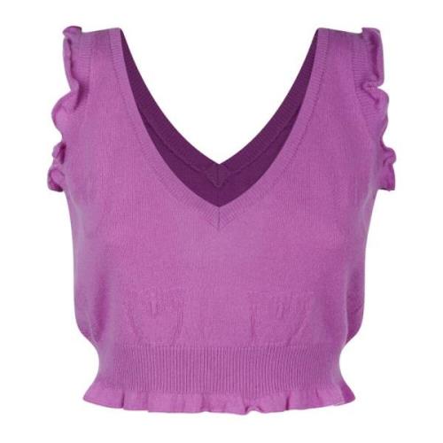 Pinko V-ringad Cashmere Top med Broderad Logotyp Purple, Dam