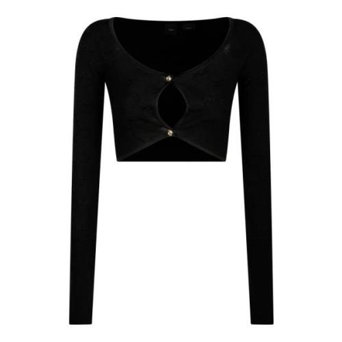 Pinko Svart Crop Cardigan med Tumhål Black, Dam