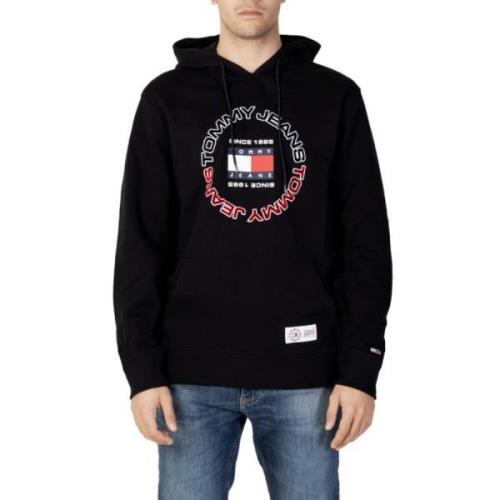 Tommy Hilfiger Vit Tryckt Hoodie för Män Black, Herr