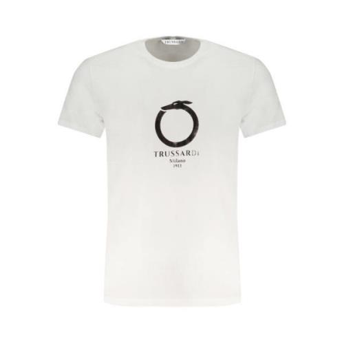 Trussardi Bomull Logo Print Kortärmad Tee White, Herr