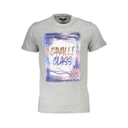 Cavalli Class Grå Bomull Logo Print T-shirt Gray, Herr