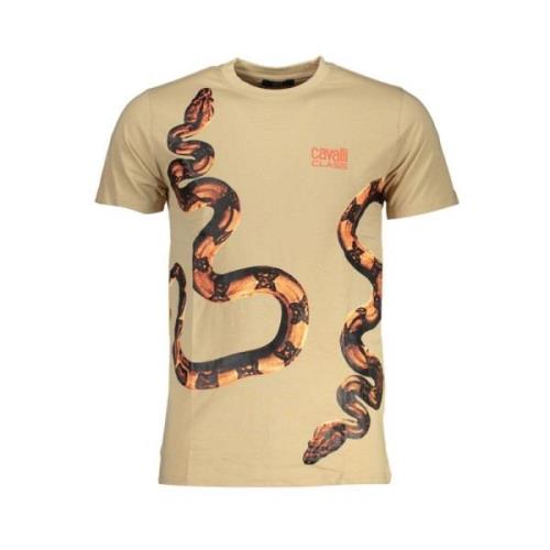 Cavalli Class Beige Bomull Logo Print T-shirt Beige, Herr