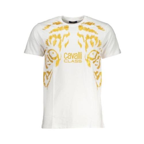 Cavalli Class Tryck Logo Rund Hals T-shirt White, Herr