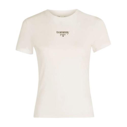 Tommy Jeans Grundläggande Bomull T-shirt - Beige Rund Hals Kort Ärm Be...