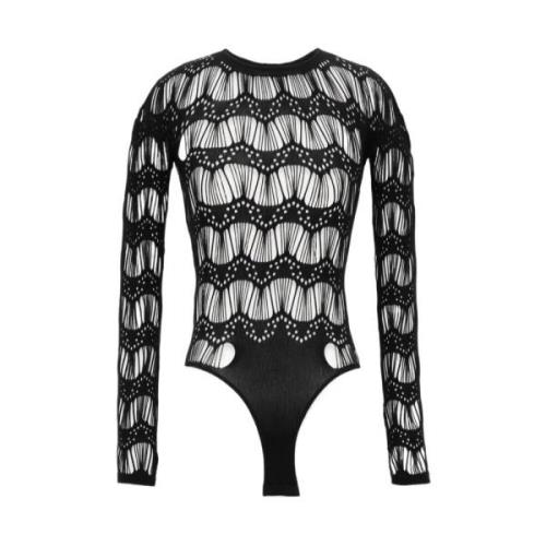 Saint Laurent Spetsig Body med Långärm Black, Dam