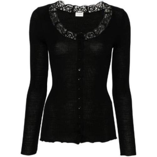 Saint Laurent Svart Stickad Cardigan med Texturmönster Black, Dam