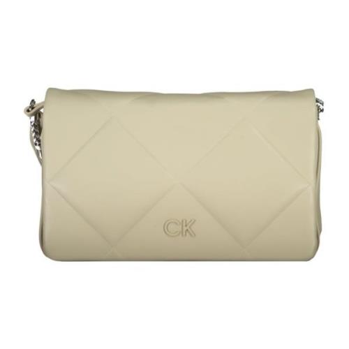 Calvin Klein Beige Axelväska med Kontrastdetaljer Beige, Dam