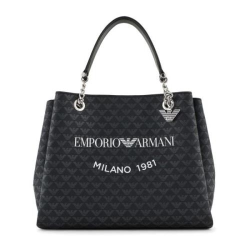 Emporio Armani Logo Print Avtagbar Rem Tote Väska Black, Dam