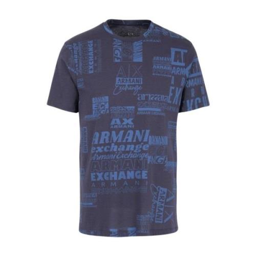 Armani Exchange Logo Print Bomull T-shirt - Blå Blue, Herr