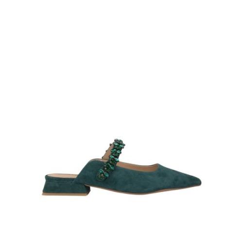 Alma EN Pena Kristall Flat Mule Sko Green, Dam