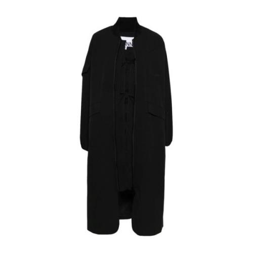 Ganni Tech Seersucker Oversized Shell Coat Black, Dam