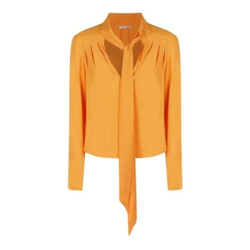 Patrizia Pepe Orange V-ringad Blus med rosett Orange, Dam