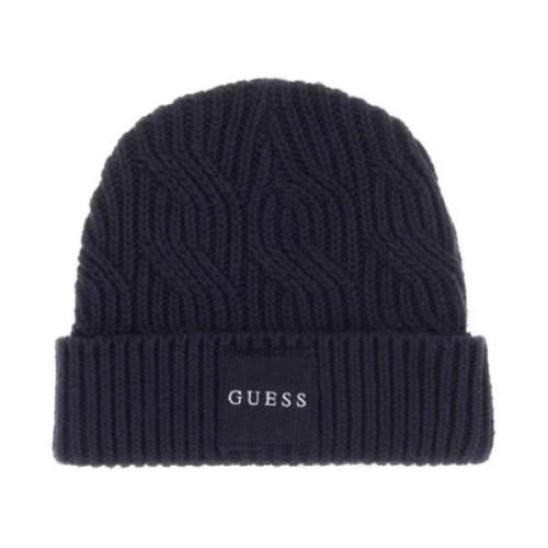 Guess Logo Patched Beanie - Svart Blue, Herr