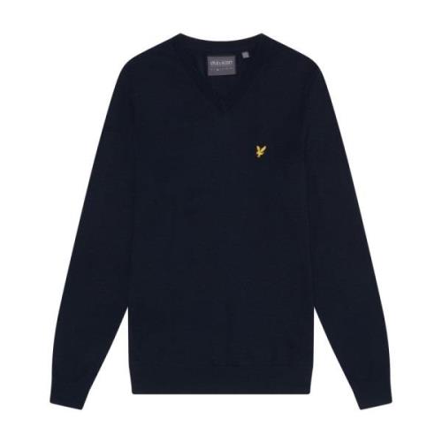 Lyle & Scott Merino V Neck Pullover Blue, Herr