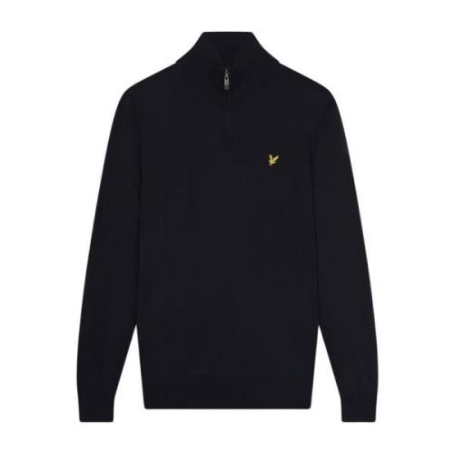 Lyle & Scott Merino Mix Quarter Zip Stickat Blue, Herr