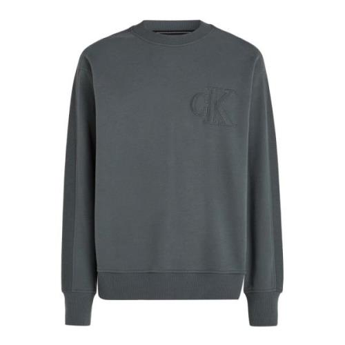 Calvin Klein Jeans Applique Crew Neck Sweatshirt i Grå Gray, Herr