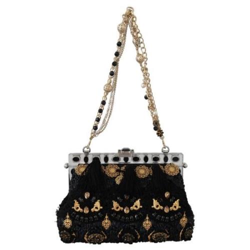 Dolce & Gabbana Svart Tassel Guld Barock Kristall Kväll Clutch Black, ...