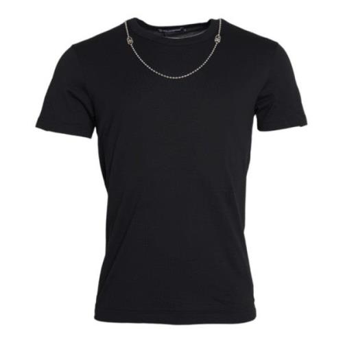 Dolce & Gabbana Svart Bomull Silverkedja T-shirt Black, Dam