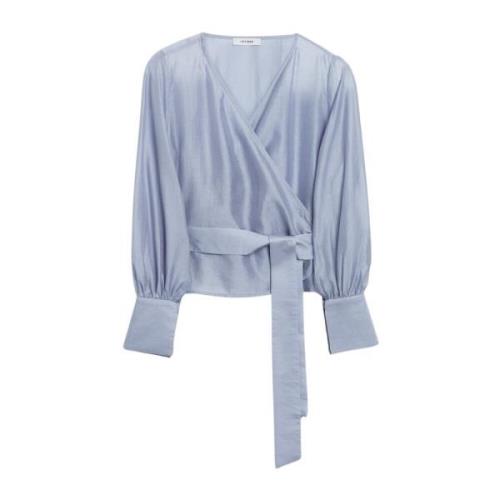 IVY OAK Organza Wrap Blus med Långt Bälte Blue, Dam