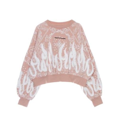 Vision OF Super Bandana Print Crop Hoodie Sweatshirt Pink, Dam