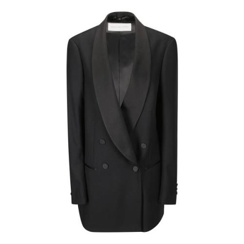 Dries Van Noten Elegant Tuxedo Jacket med Satin Revers Black, Dam