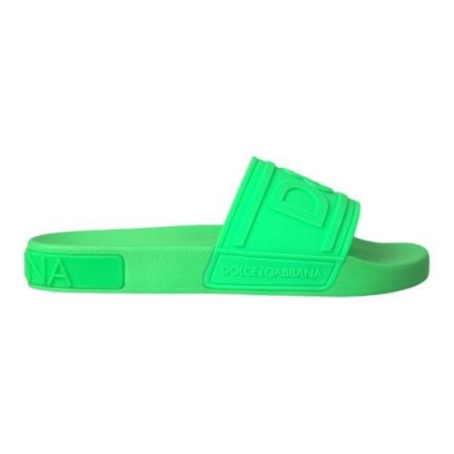 Dolce & Gabbana Grön Läder Slide Sandaler Badkläder Skor Green, Herr