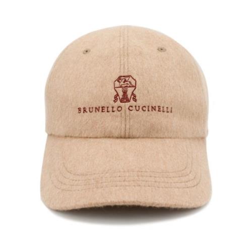 Brunello Cucinelli Lyxig Cashmere Cap med Logobroderi Brown, Herr