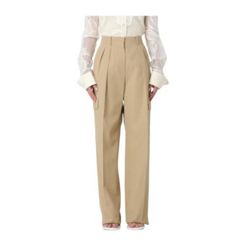 Sportmax Beige Regular Fit Byxor med Bakfickor Beige, Dam