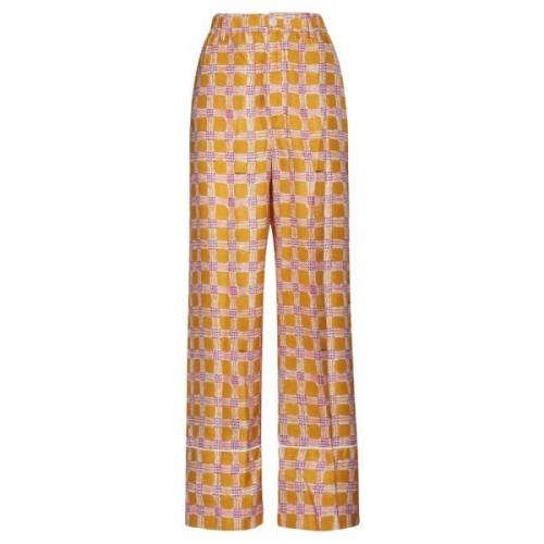 Marni Silkes Check Fields Print Pyjama-Style Byxor Orange, Dam