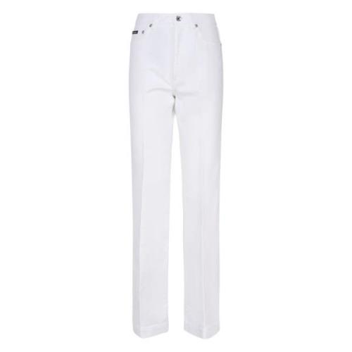 Dolce & Gabbana Vit Wide Leg Jeans Metall Logo White, Dam