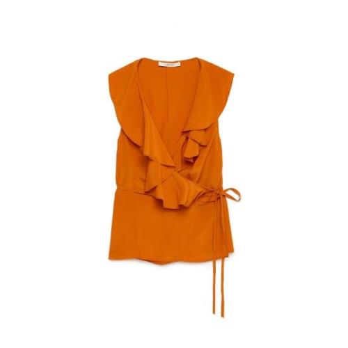 Maliparmi V-ringad Crepe Top med Volanger Orange, Dam