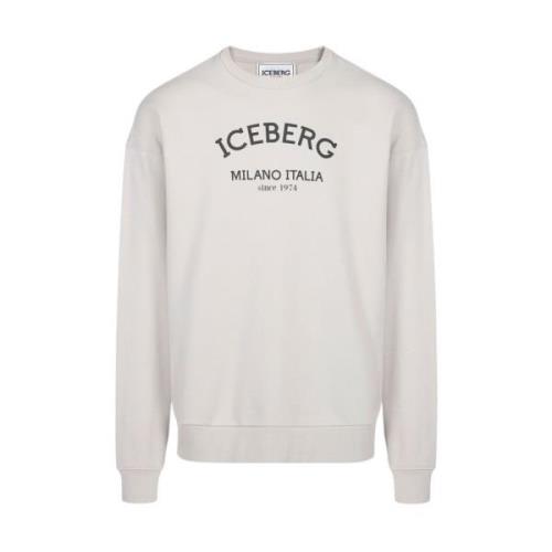 Iceberg Logo Crew-neck Sweatshirt Eco-Bomull Klassisk Gray, Herr