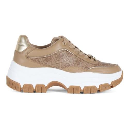 Guess Chunky Ecoleather Logo Print Sneakers Brown, Dam