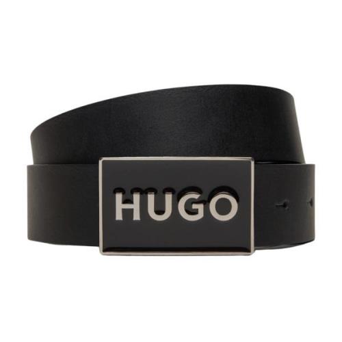 Hugo Boss Svart läderbälte med spänne Black, Herr