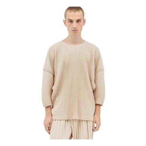 Issey Miyake Veckad Crewneck Topp Beige, Herr