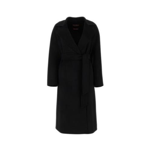 Max Mara Svart Bältesullrock Ytterkläder Black, Dam