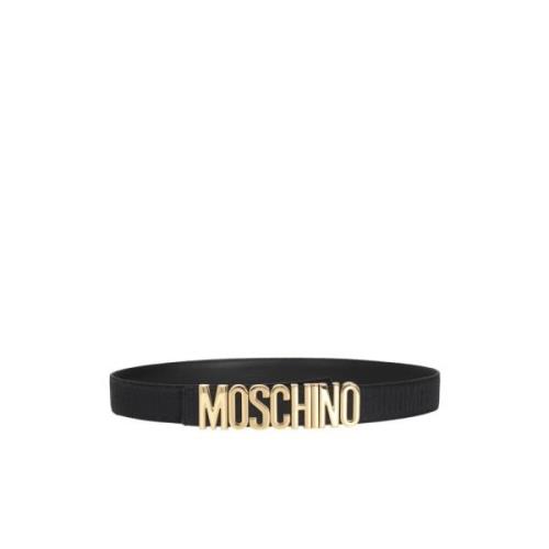 Moschino Svart Logotyp Läderbälte Black, Herr