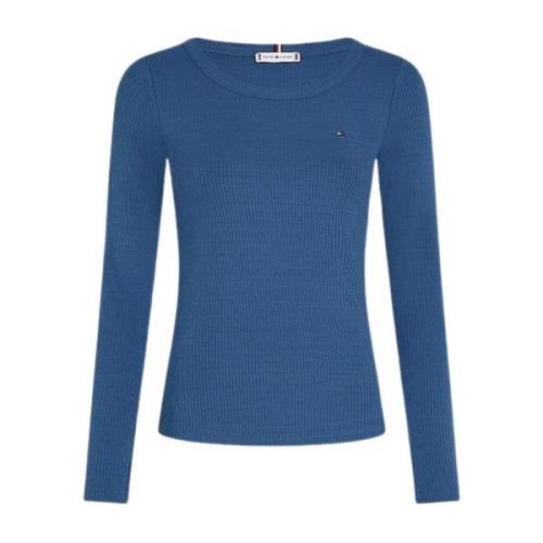 Tommy Hilfiger Dam Slim Ribbad Långärmad T-shirt Blue, Dam