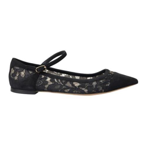 Dolce & Gabbana Svart Spets Bellucci Flats Skor Black, Dam