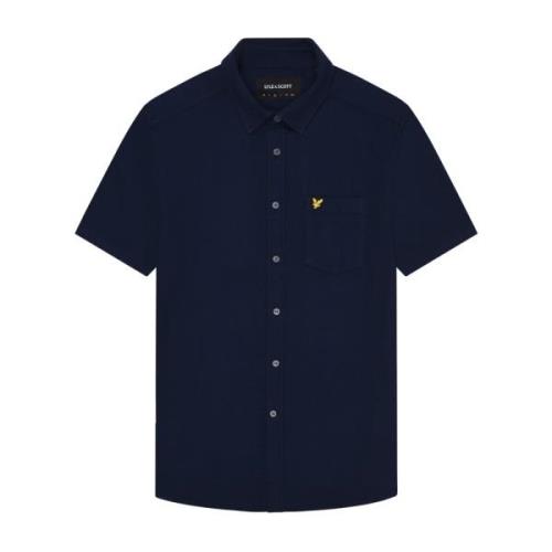 Lyle & Scott Kortärmad Korgväv Skjorta Blue, Herr